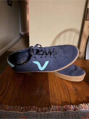Vans Men's Navy Suede Sneakers with Light Blue Logo